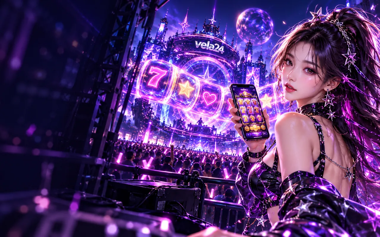 ภาพหน้าเกมและโต๊ะคาสิโนของ vela24 โทนอินดิโกม่วงชมพู